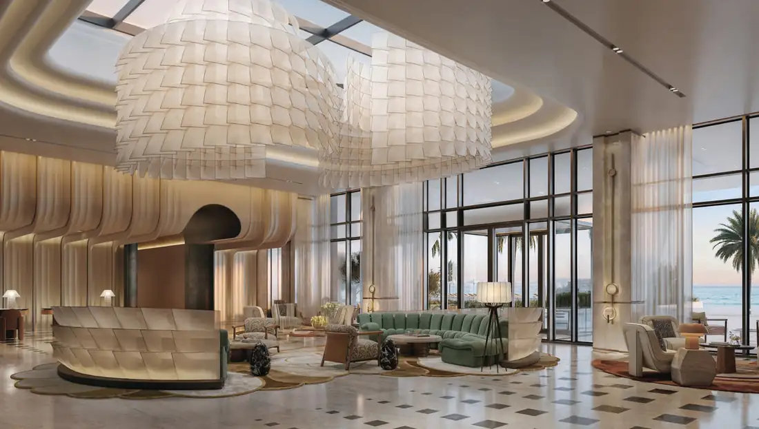 Grand reception lobby interior at Fairmont Residences Al Marjan Island